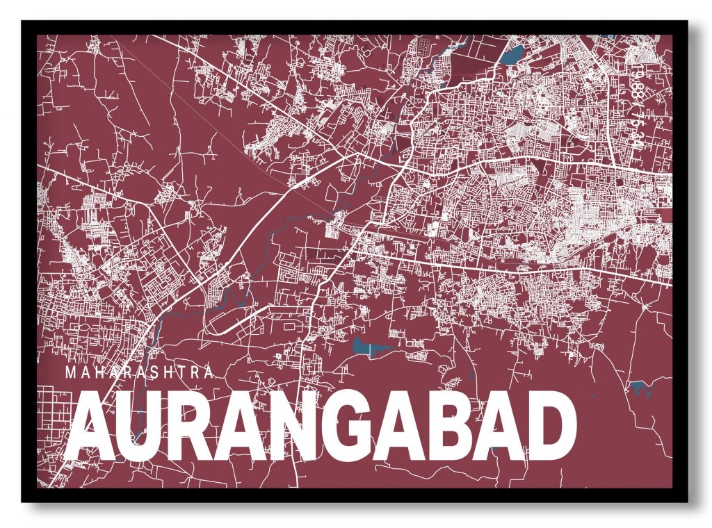 Red poster map of aurangabad