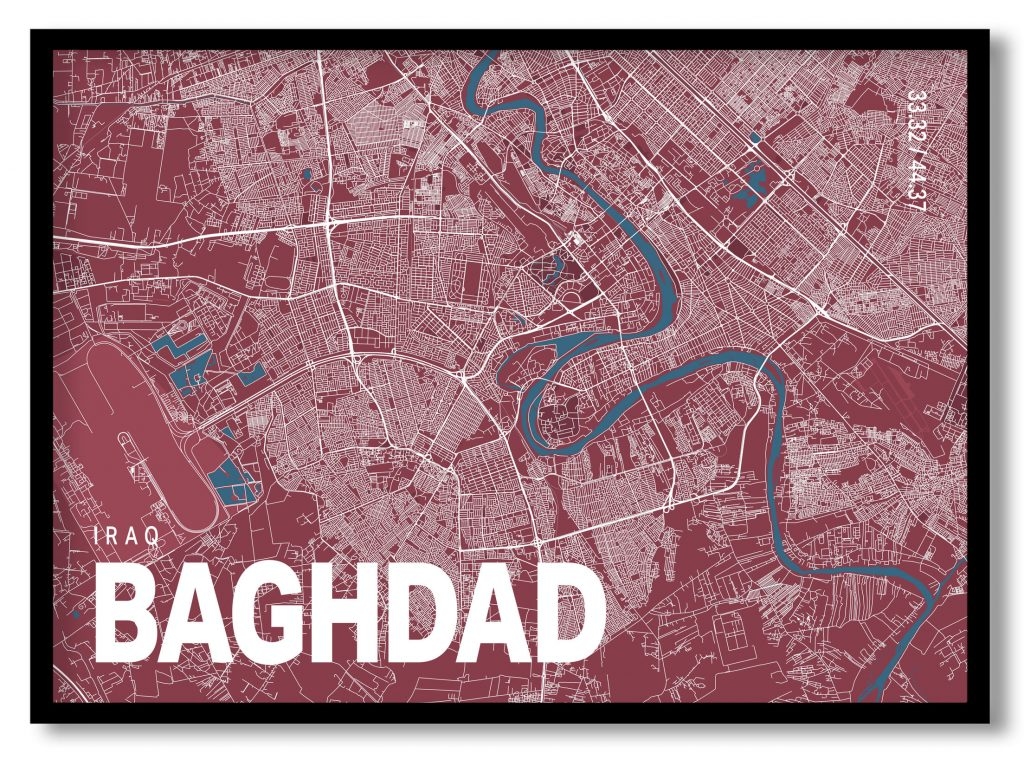 Red poster map of baghdad