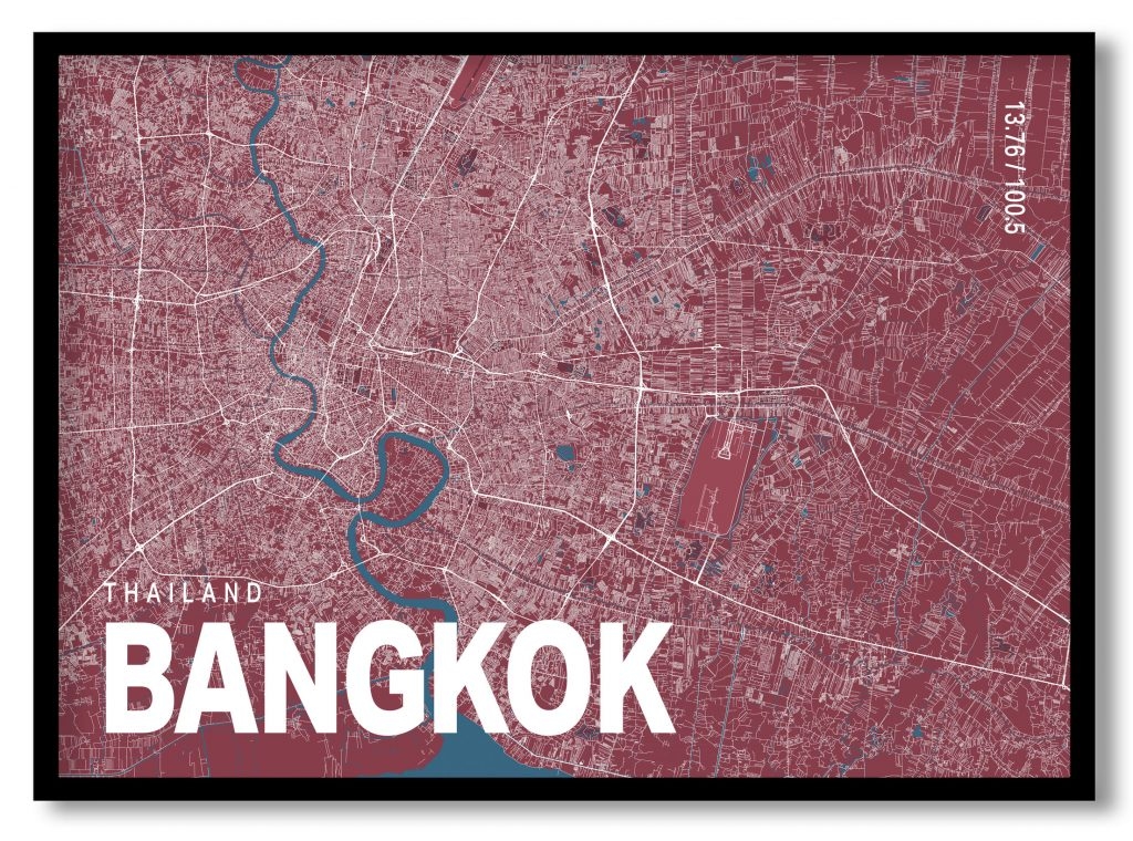 Red poster map of bangkok