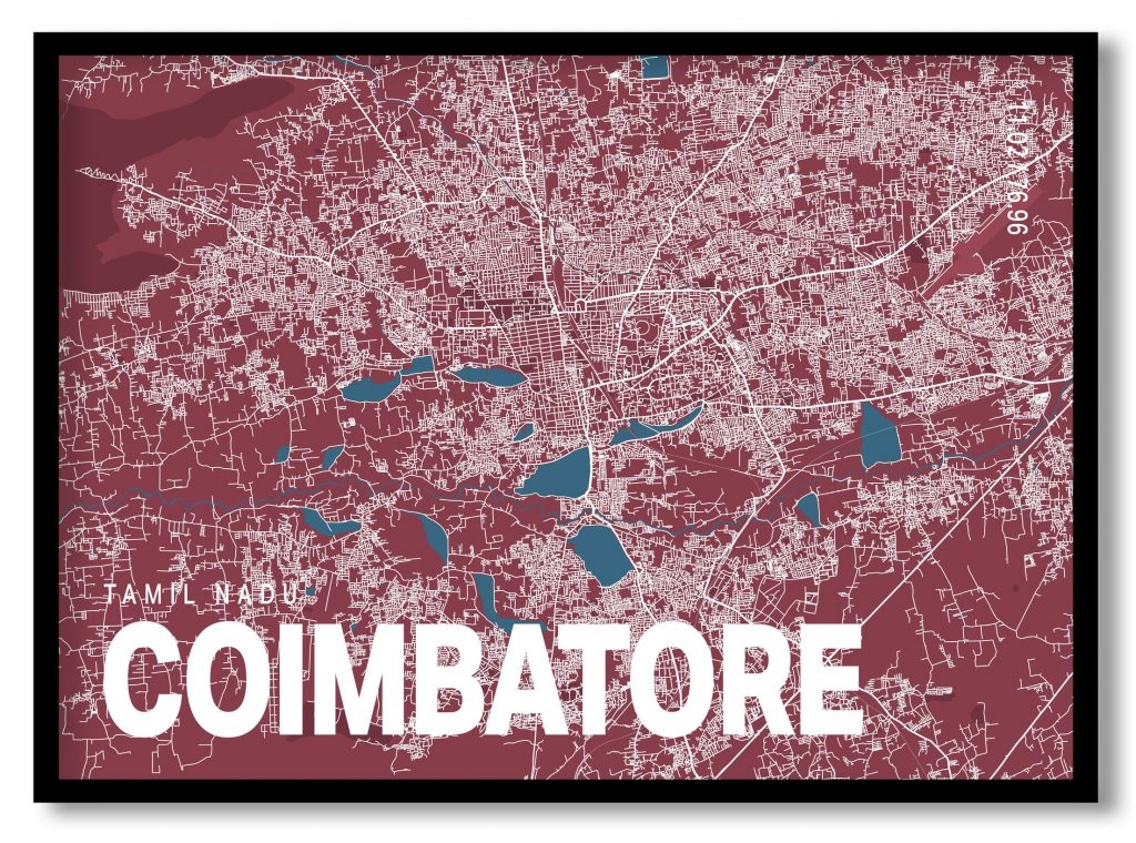 Red poster map of coimbatore