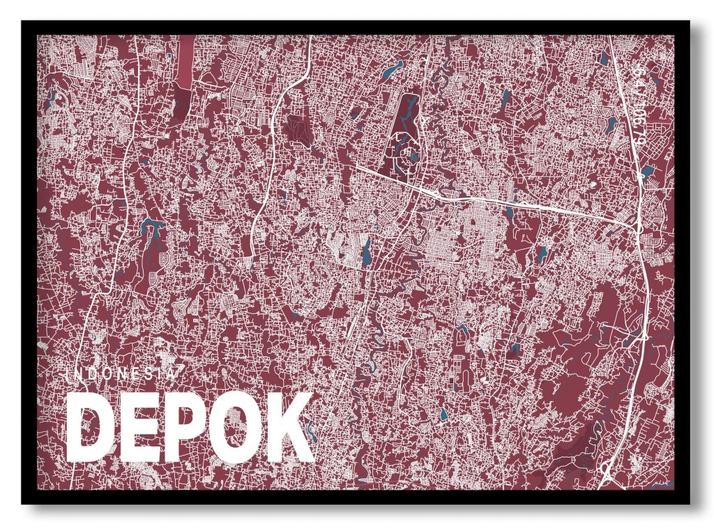 Red poster map of depok