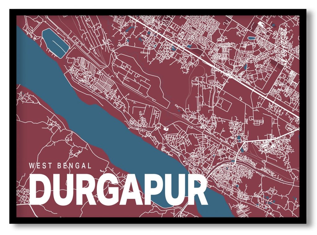 Red poster map of durgapur