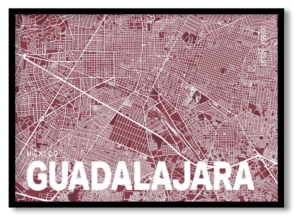 Red poster map of guadalajara