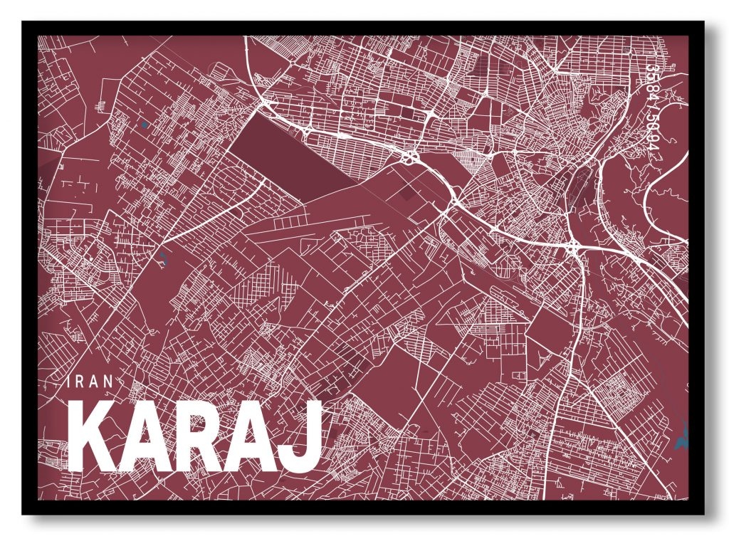 Red poster map of karaj