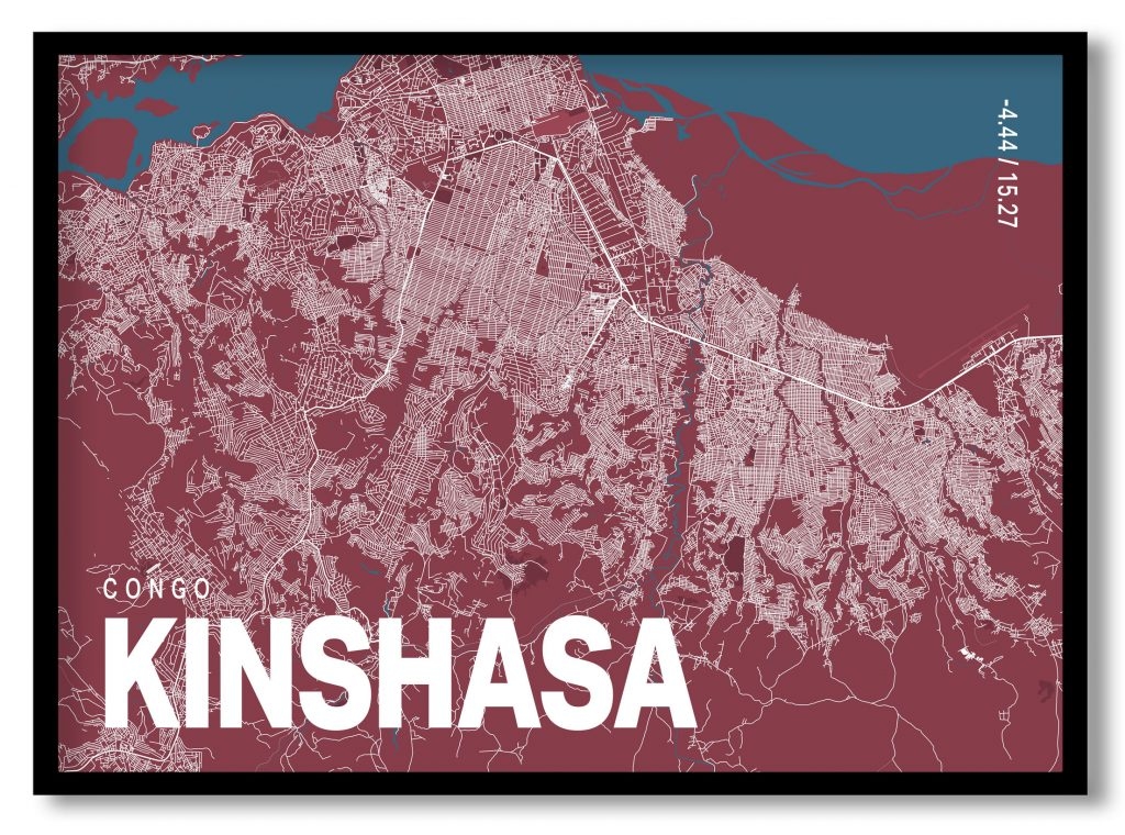Red poster map of kinshasa