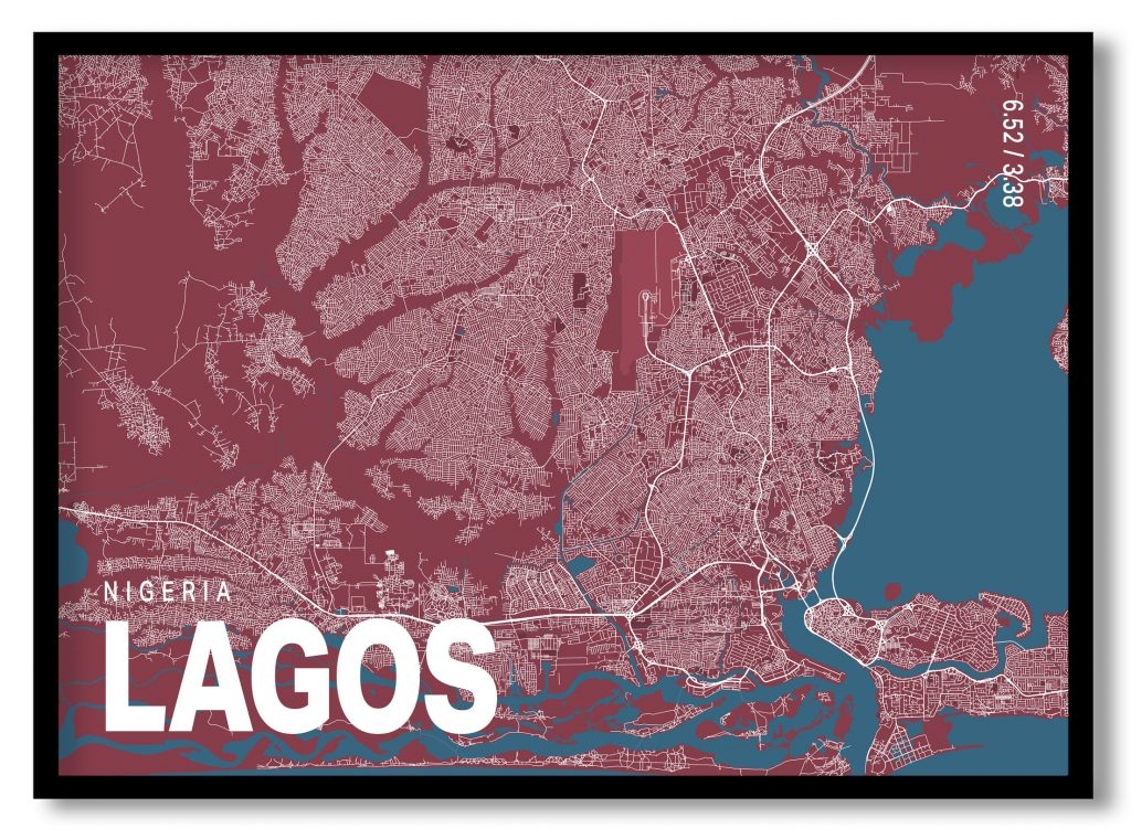 Red poster map of lagos