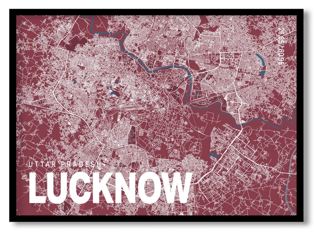 Red poster map of lucknow