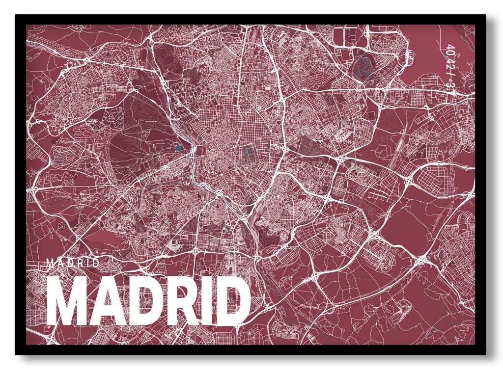 Red poster map of madrid