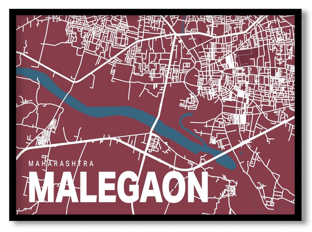 Red poster map of malegaon