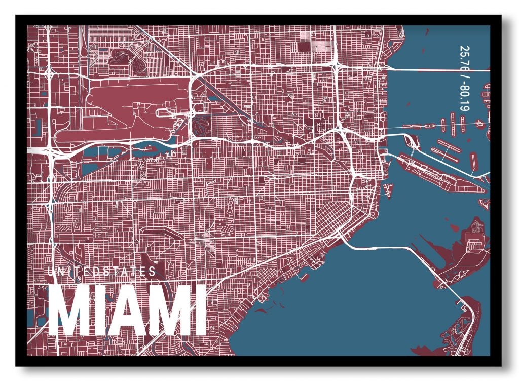 Red poster map of miami