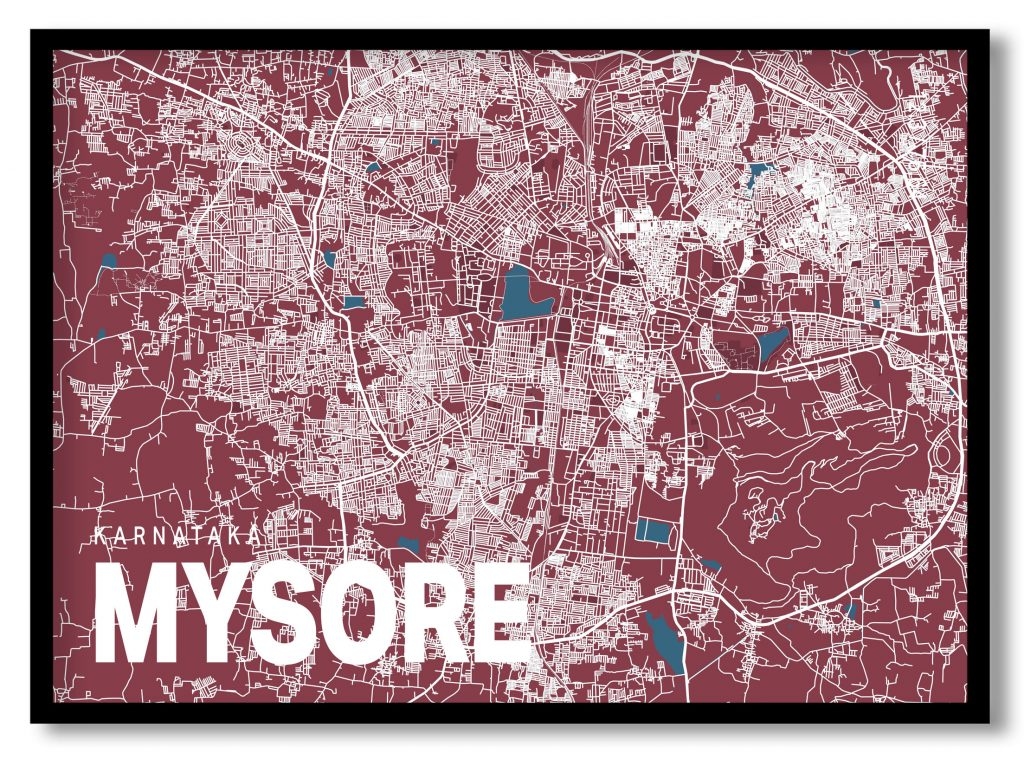 Red poster map of mysore