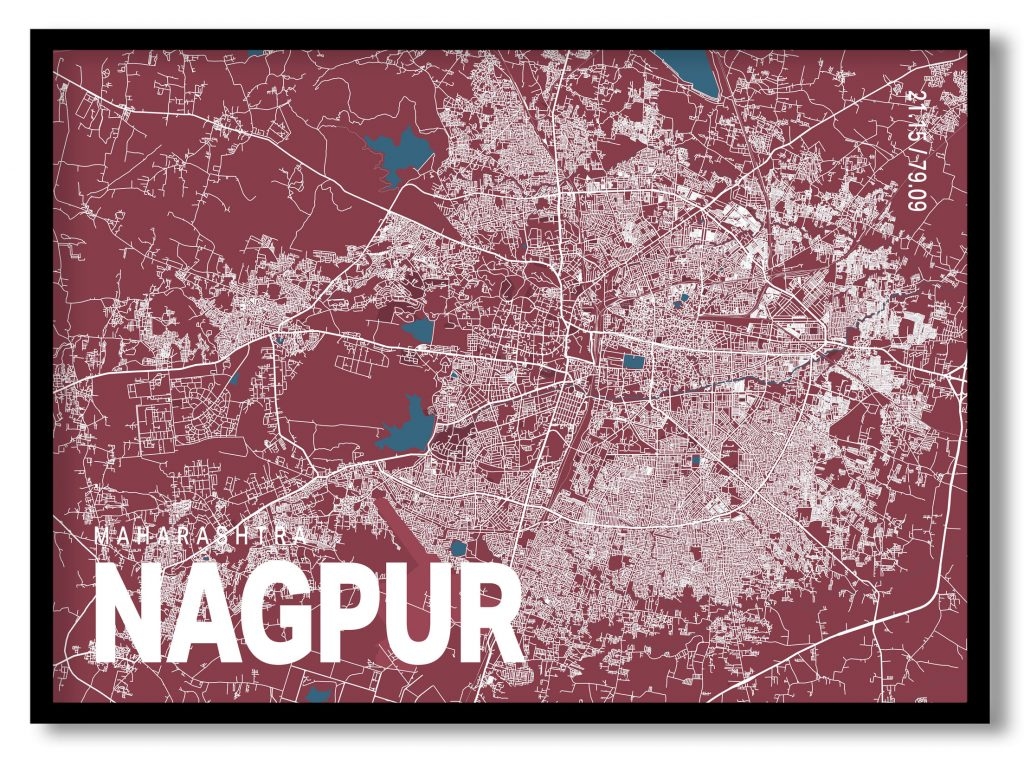 Red poster map of nagpur