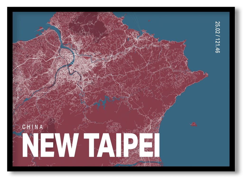 Red poster map of new taipei