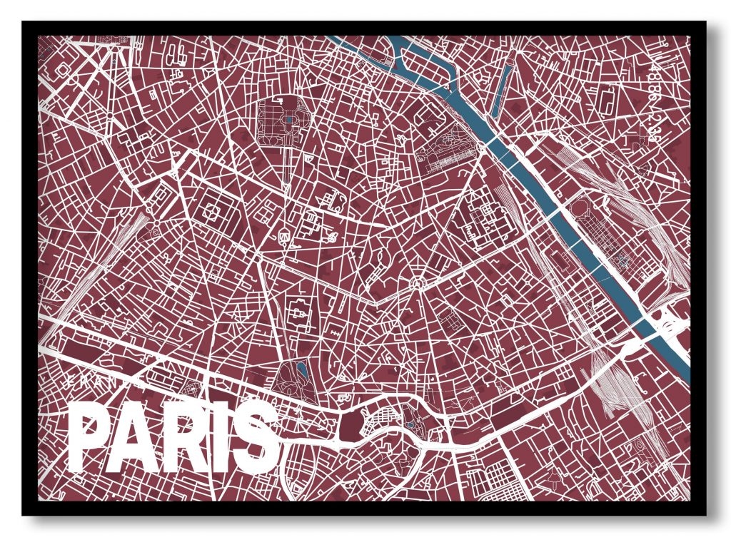Red poster map of paris