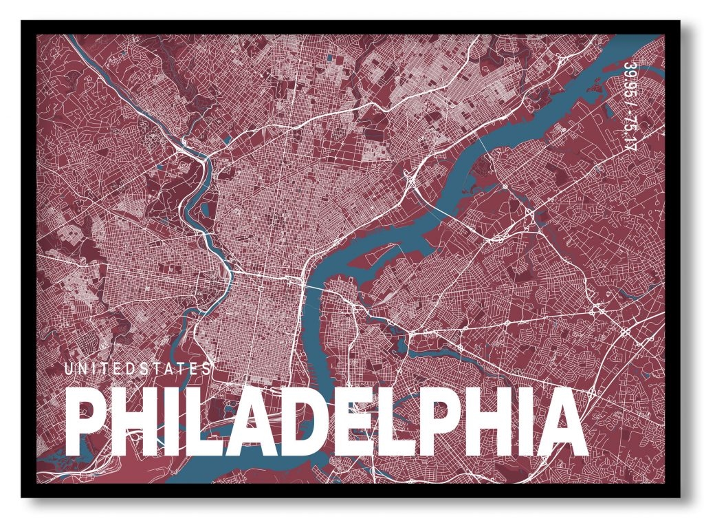 Red poster map of philadelphia