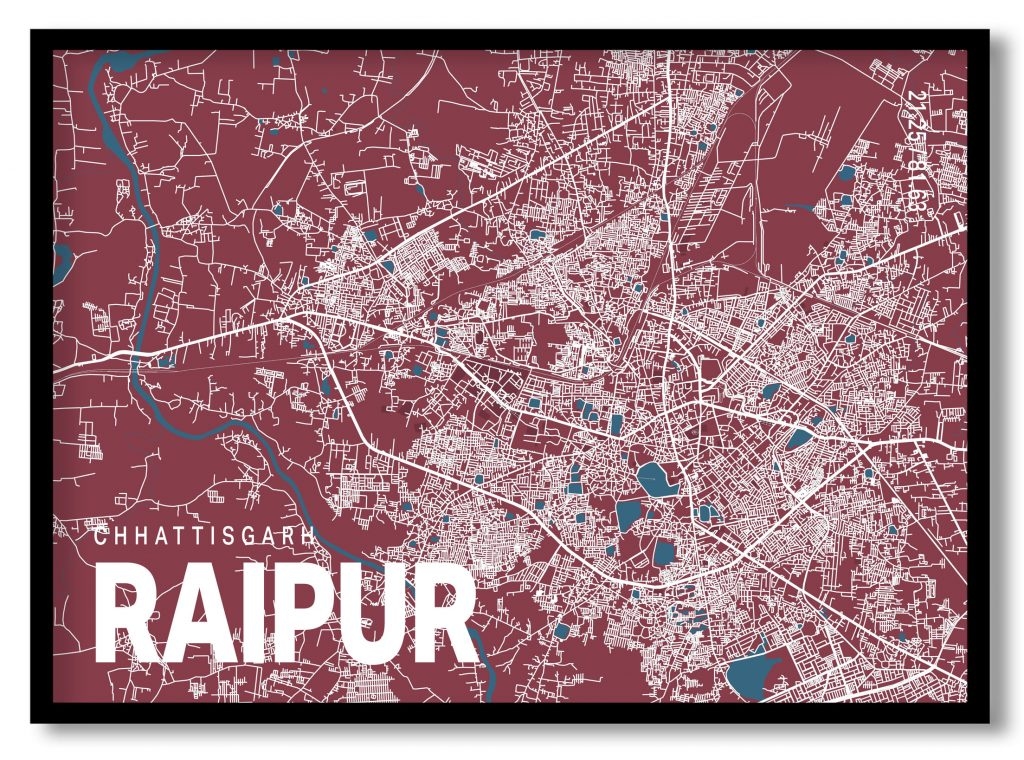 Red poster map of raipur