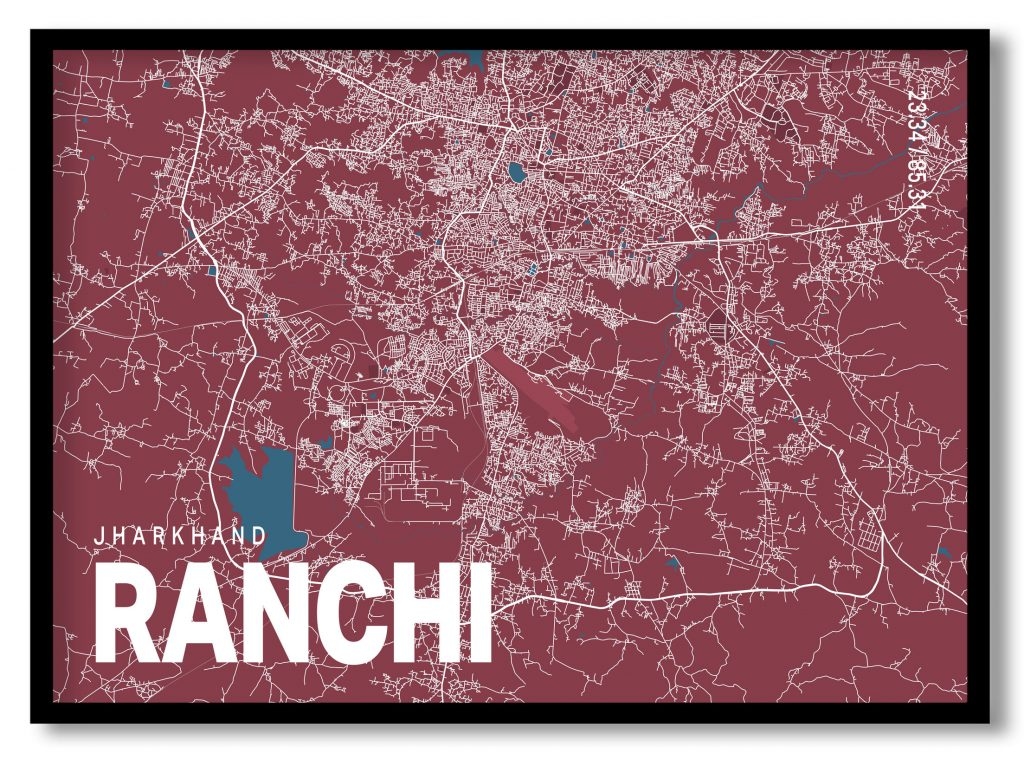 Red poster map of ranchi
