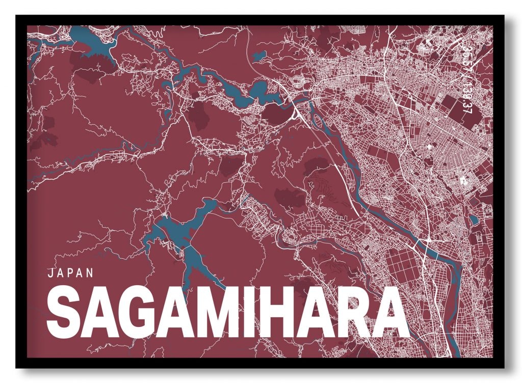Red poster map of sagamihara