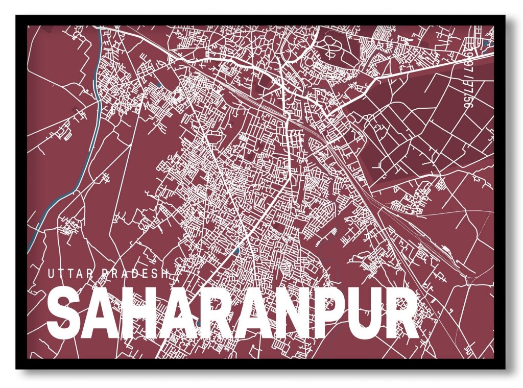 Red poster map of saharanpur