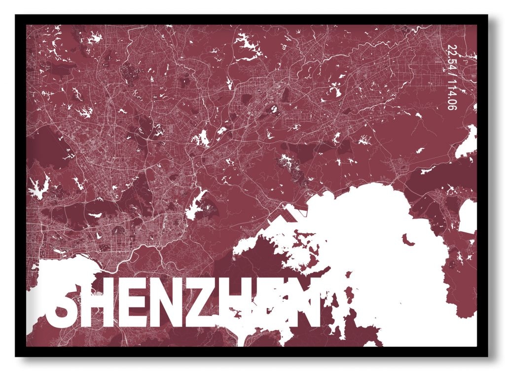 Red poster map of shenzhen