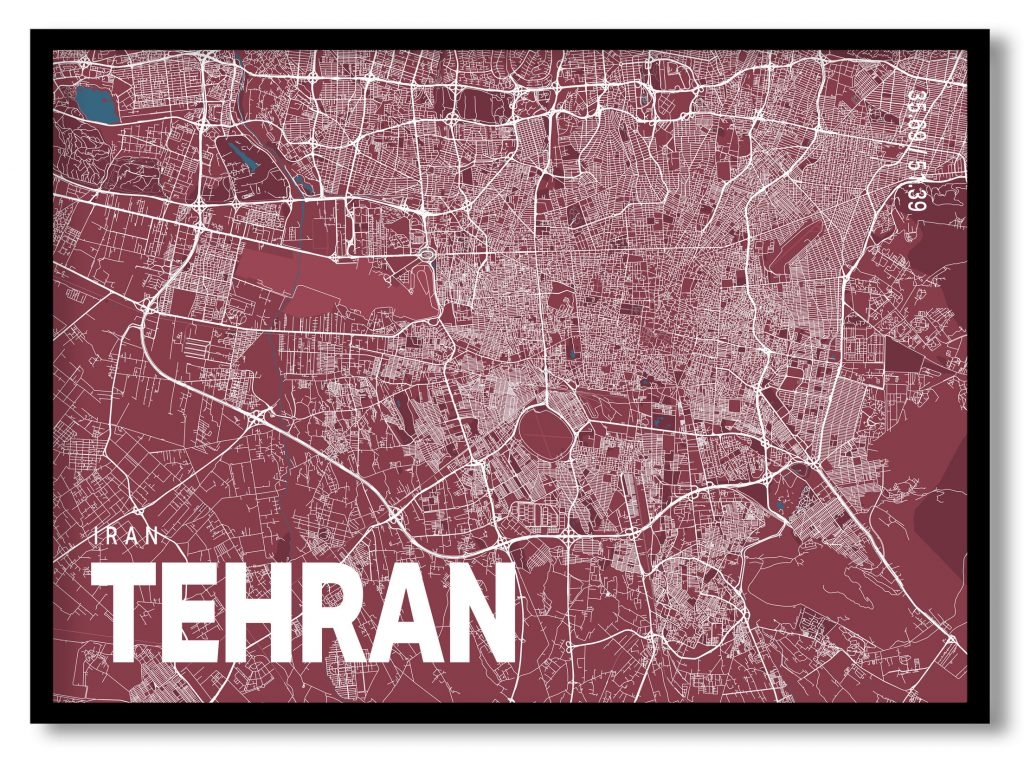Red poster map of tehran