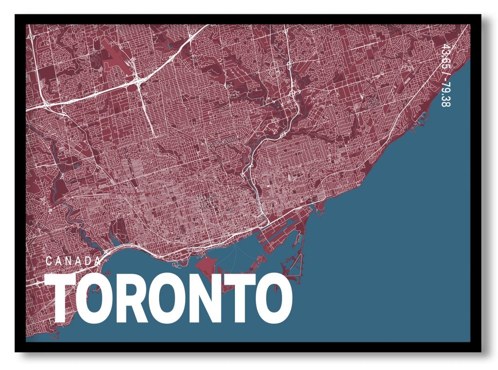Red poster map of toronto