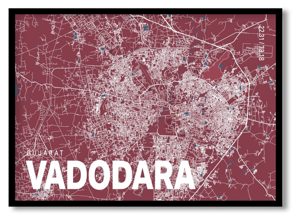 Red poster map of vadodara