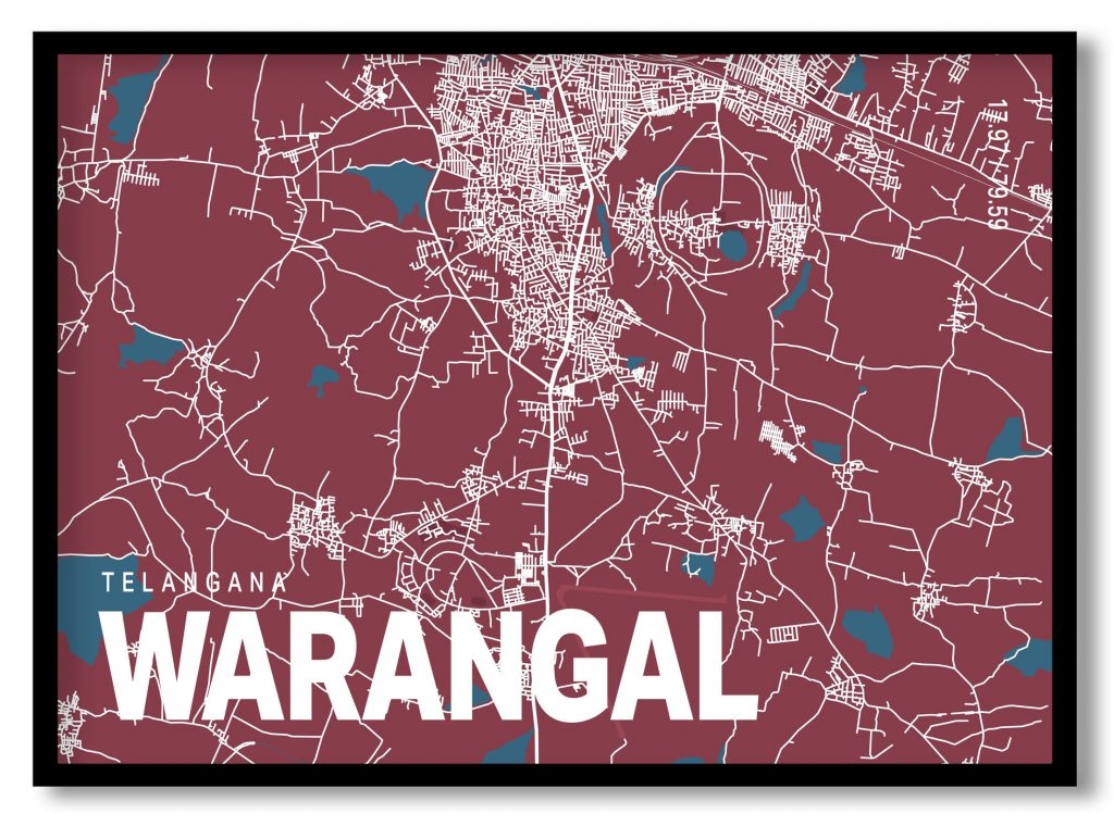 Red poster map of warangal