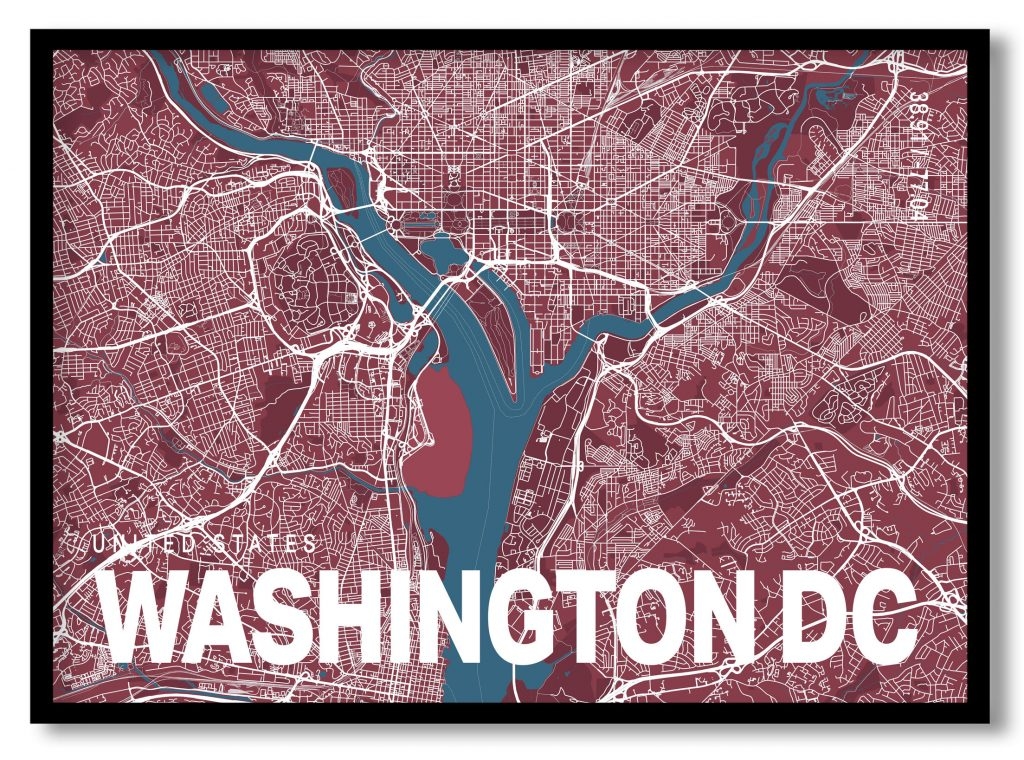 Red poster map of washington dc