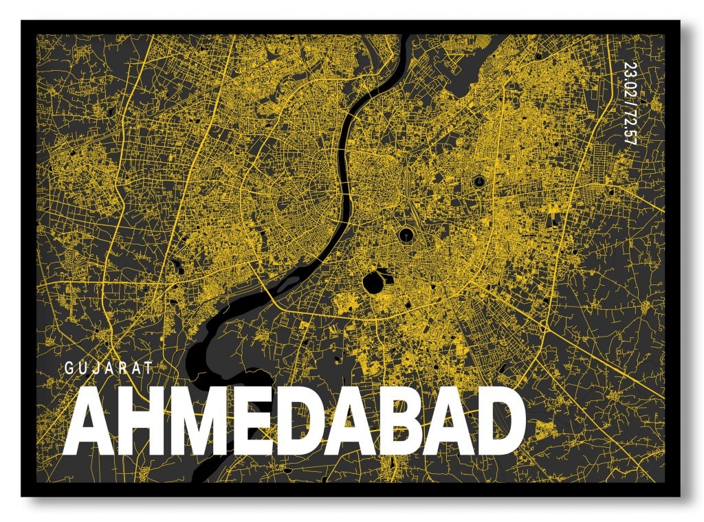 Yellow poster map of ahmedabad