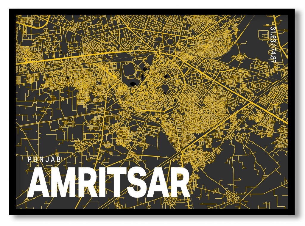 Yellow poster map of amritsar