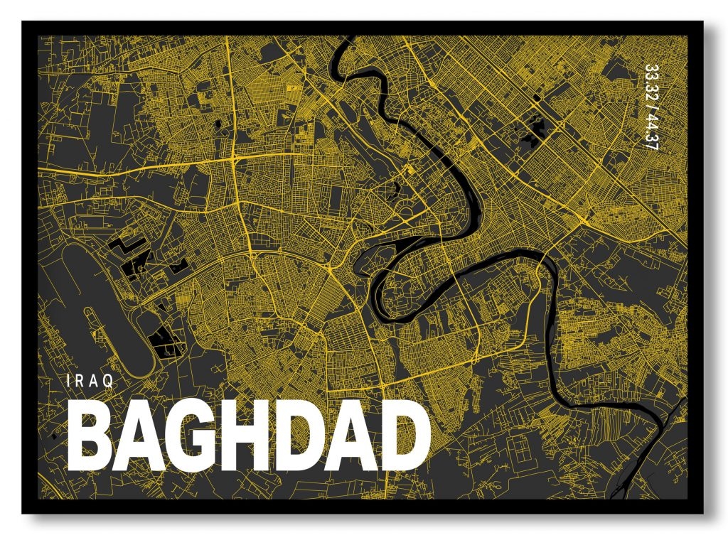 Yellow poster map of baghdad