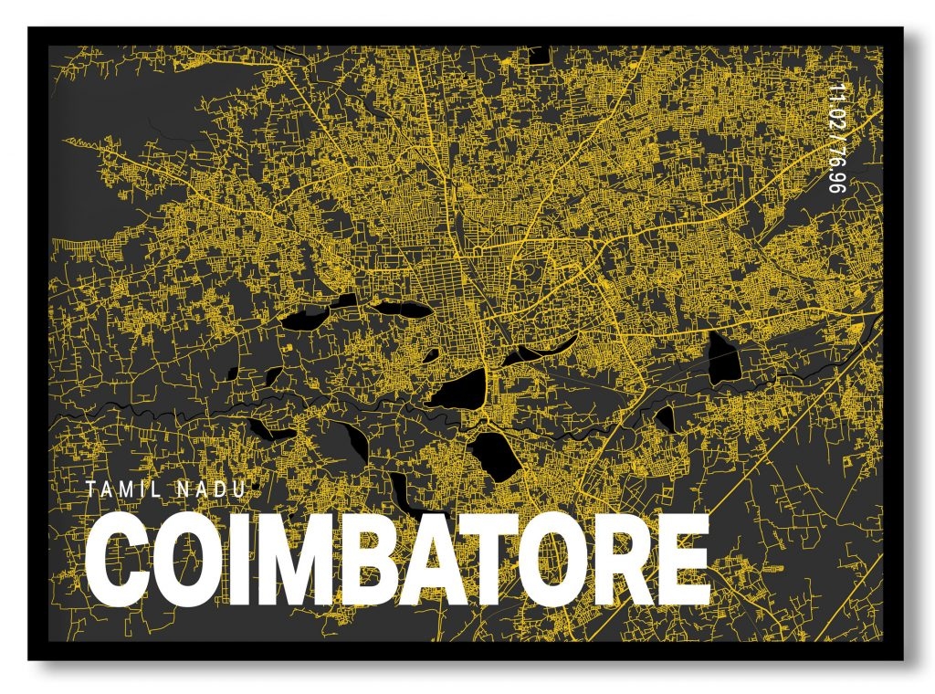 Yellow poster map of coimbatore