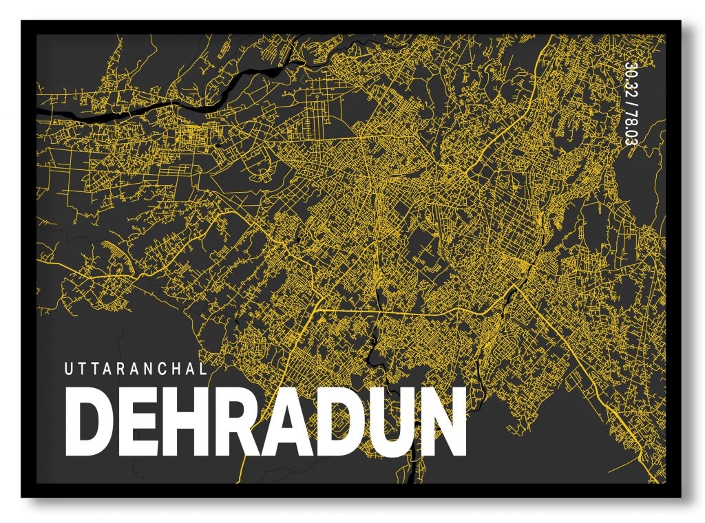 Yellow poster map of dehradun
