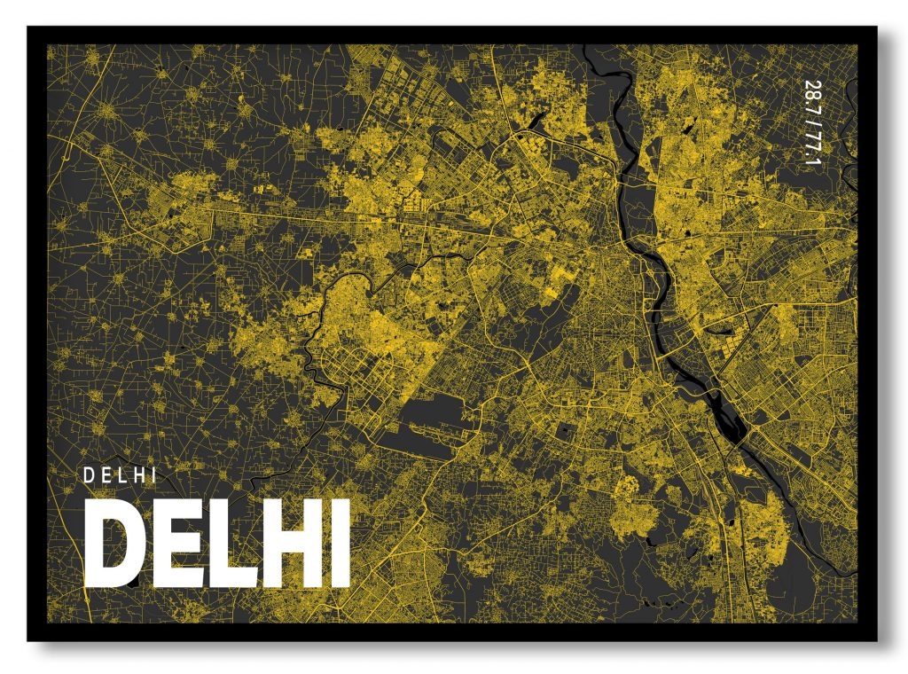 Yellow poster map of delhi