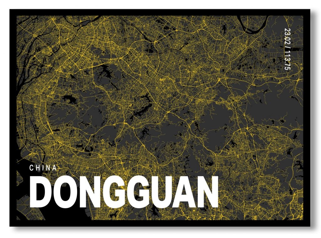Yellow poster map of dongguan