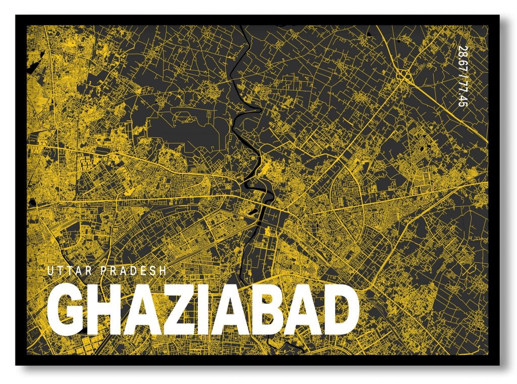 Yellow poster map of ghaziabad