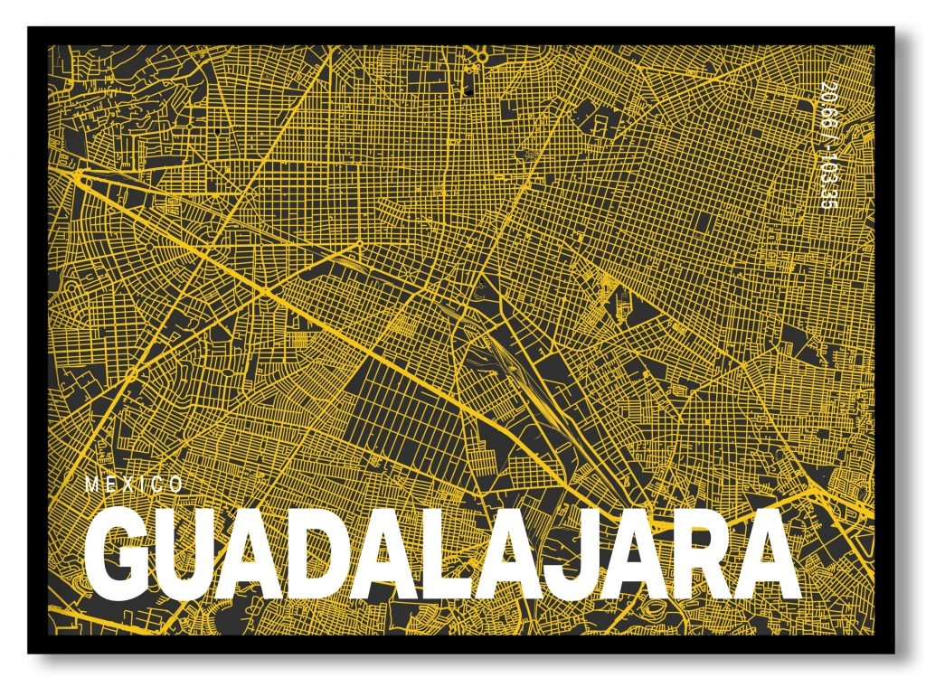 Yellow poster map of guadalajara