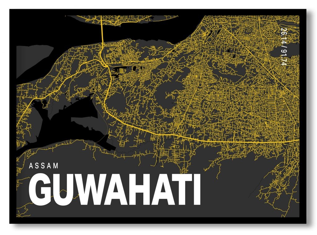 Yellow poster map of guwahati