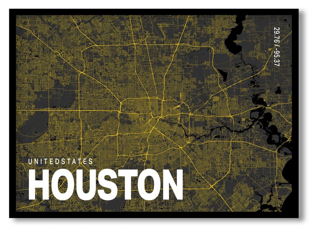 Yellow poster map of houston