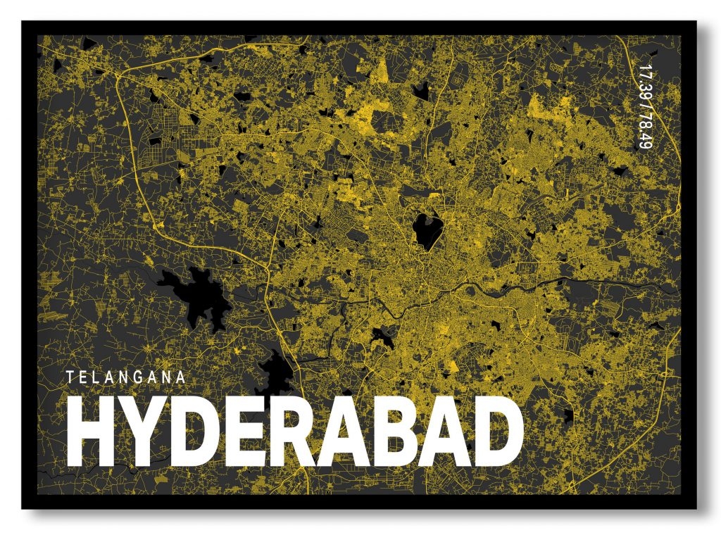 Yellow poster map of hyderabad