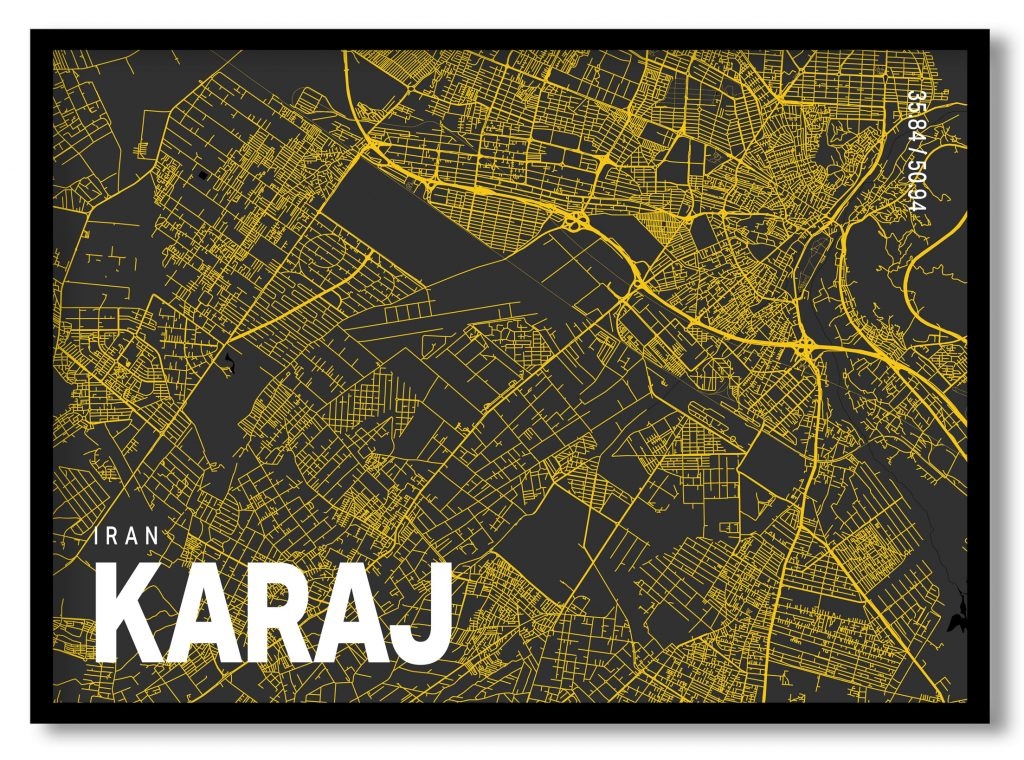 Yellow poster map of karaj