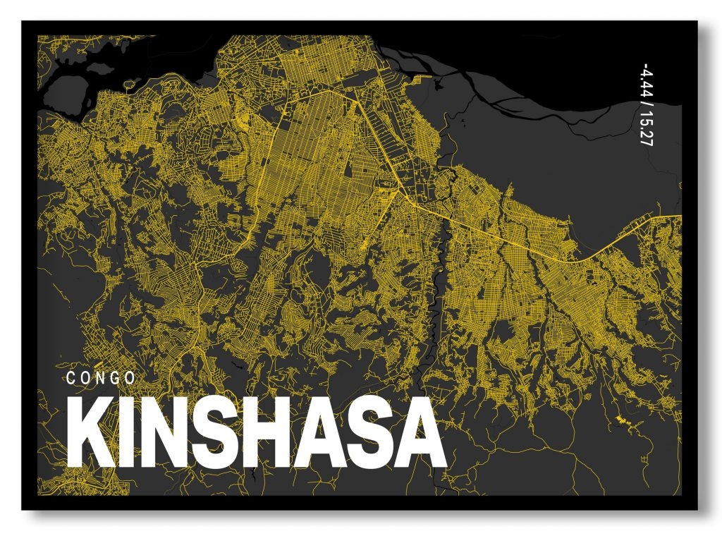 Yellow poster map of kinshasa