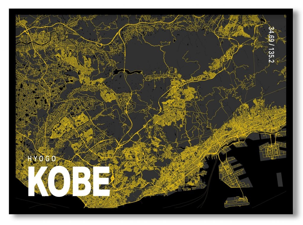 Yellow poster map of kobe