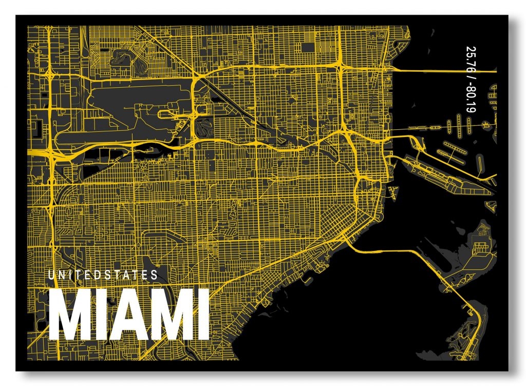 Yellow poster map of miami