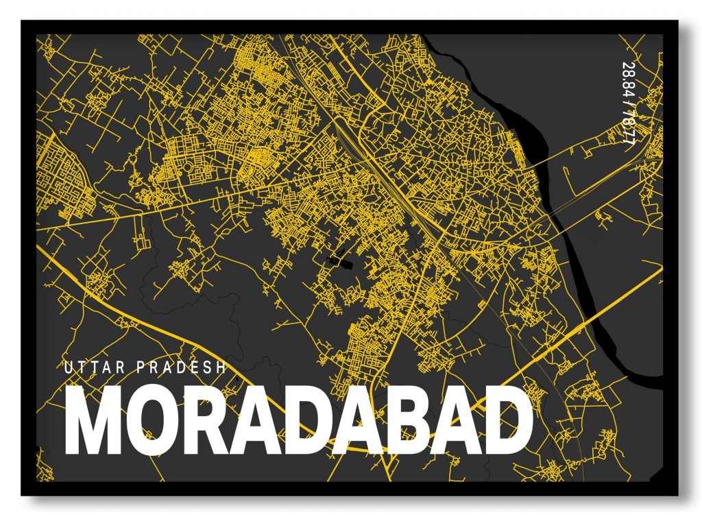 Yellow poster map of moradabad