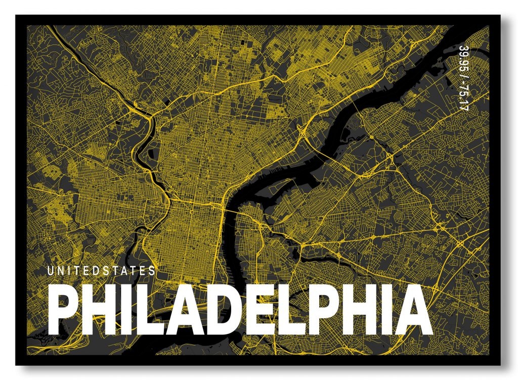 Yellow poster map of philadelphia