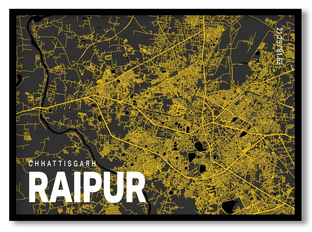 Yellow poster map of raipur