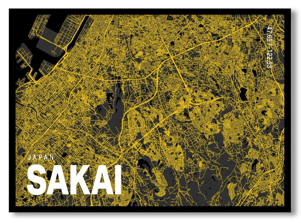 Yellow poster map of sakai