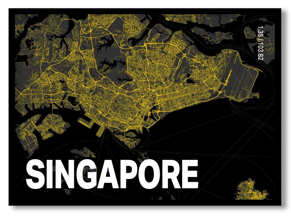Yellow poster map of singapore